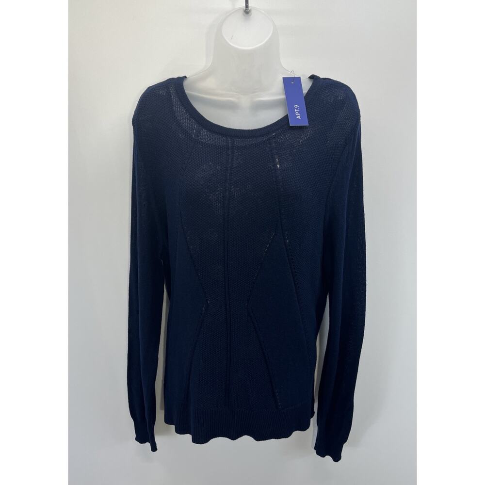 NWT APT. 9 Women’s Round Collar Long Sleeve Lined Sweater Navy Blue Sz XL